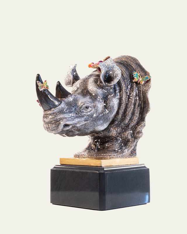 Rhino Bust Mount With Butterflies Objet